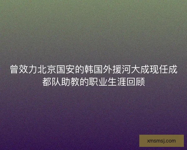 曾效力北京国安的韩国外援河大成现任成都队助教的职业生涯回顾